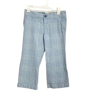 American Eagle Outfitters Pants Womens 2 Blue Plaid Wide Leg Cuffed Flap Capris